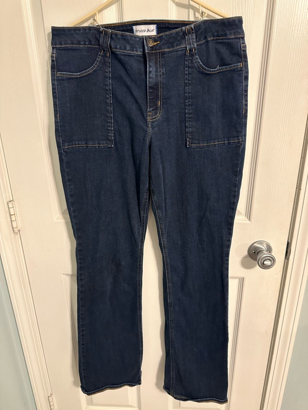 Studio Blue Straight-Leg Jeans with Front Patch Pockets